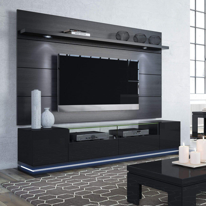 Lighting LED Lighting - Black Gloss TV Stand and Floating Wall TV Panel with LED Lights HomeRoots