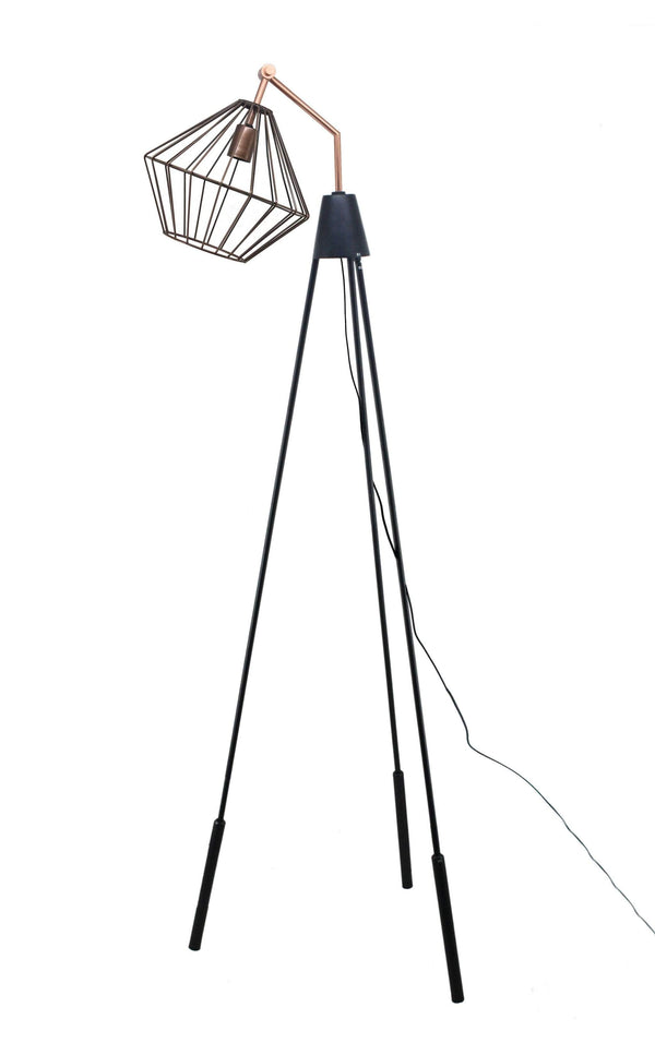 Lighting Light Lamp - 12" X 29" X 67" Antique Copper Matte Black Iron Copper Floor Lamp HomeRoots