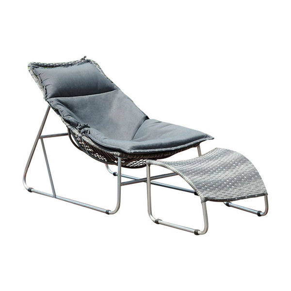 Lili Contemporary 1Pc Patio Chair With 1Pc Ottoman-Outdoor Lounge Sets-Gray, Silver-Fabric Aluminium-JadeMoghul Inc.