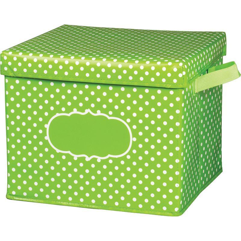 LIME POLKA DOTS STORAGE BIN W/ LID-Learning Materials-JadeMoghul Inc.