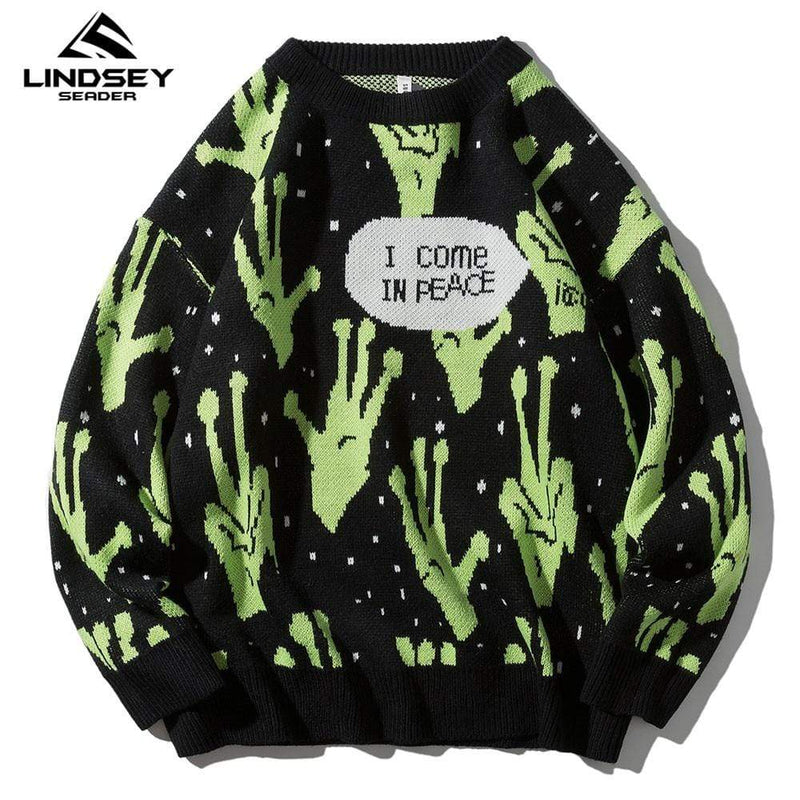 LINDSEY SEADER Sweater Men Jumpers Knitted Harajuku Alien Hip Hop Streetwear Men Knitwear Clothing Pullover Oversize Sweaters AExp