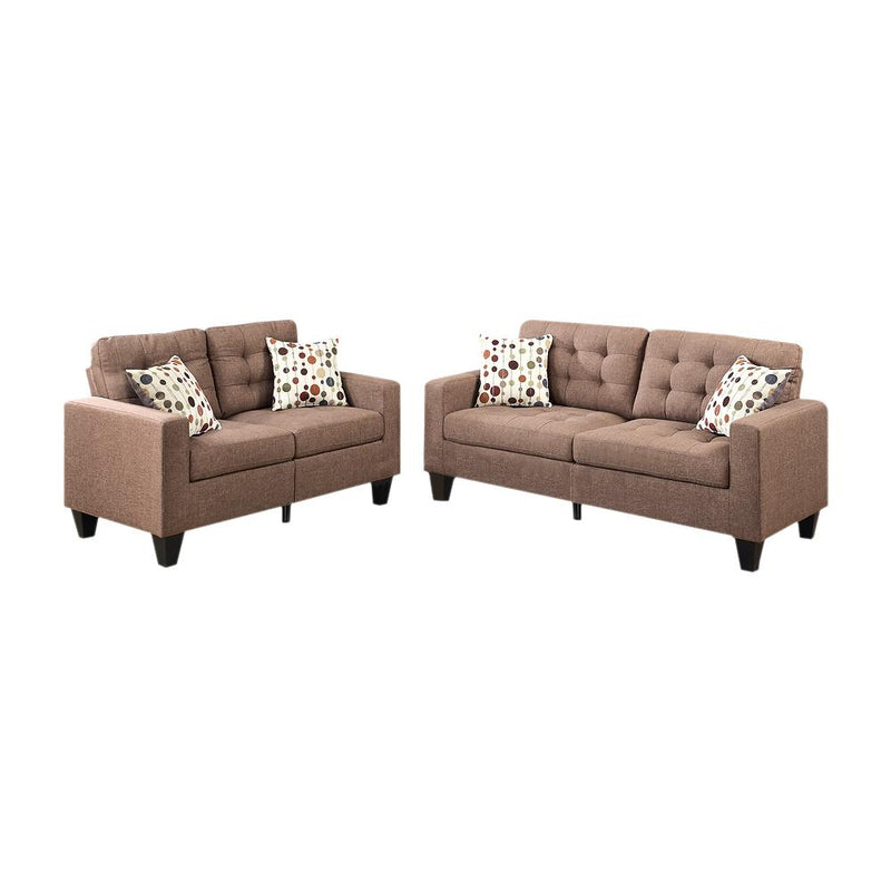 Linen Fabric 2 Pieces Sofa Set In Light Brown-Sofas-Light Brown-Polyfiber PlywoodSolid PinePlastic Leg Foam-JadeMoghul Inc.