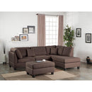 Linen Fabric 3 Pieces Sectional In Chocolate Brown-Sectional Sofas-Brown-PlywoodSolid PinePlastic Leg Foam Fiber Batting-JadeMoghul Inc.