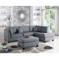 Linen Fabric 3 Pieces Sectional In Gray-Sectional Sofas-Gray-PlywoodSolid PinePlastic Leg Foam-JadeMoghul Inc.