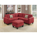 Linen Fabric 4 Pieces Sectional With Cocktail Ottoman and Pillows In Carmine Red-Living Room Furniture Sets-Red-Polyfiber PlywoodSolid PinePlastic Leg-JadeMoghul Inc.