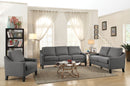 Linen Fabric Upholstered Wooden Three Seater Sofa with Nail head Details, Gray and Brown-Sofa & Sectionals-Gray and Brown-Wood and Linen Fabric-JadeMoghul Inc.