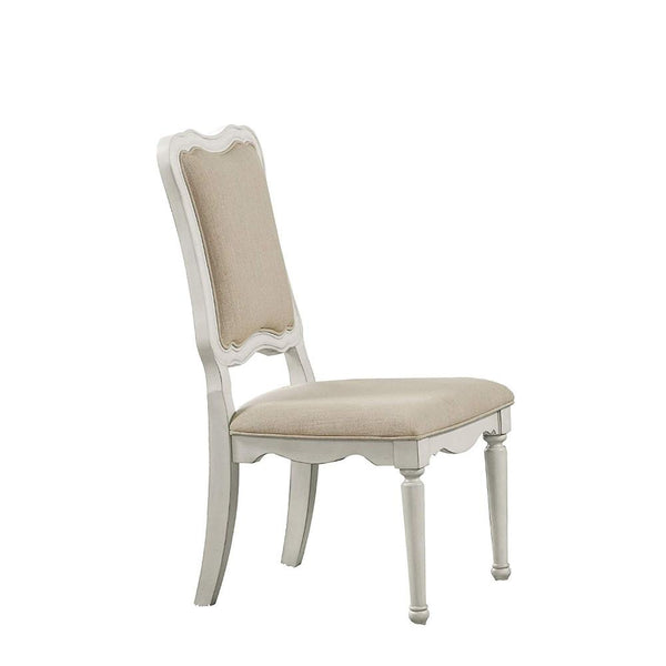 Linen Fabric Upholstery Armless Chair, Beige And Antique White-Accent Chairs-White-Wood Fabric-JadeMoghul Inc.