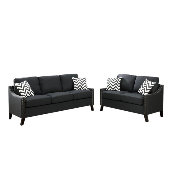 Linen Like Fabric 2 Pieces Sofa set In Dark Gray-Sofas-Gray-Polyfiber Plywood Solid Pine Plastic Leg-JadeMoghul Inc.