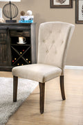 Linen like Fabric Upholstered Solid Wood Side Chair, Cream and Brown, Pack of Two-Dining Chairs-Cream and Brown-Linen Like Fabric and Solid wood-JadeMoghul Inc.