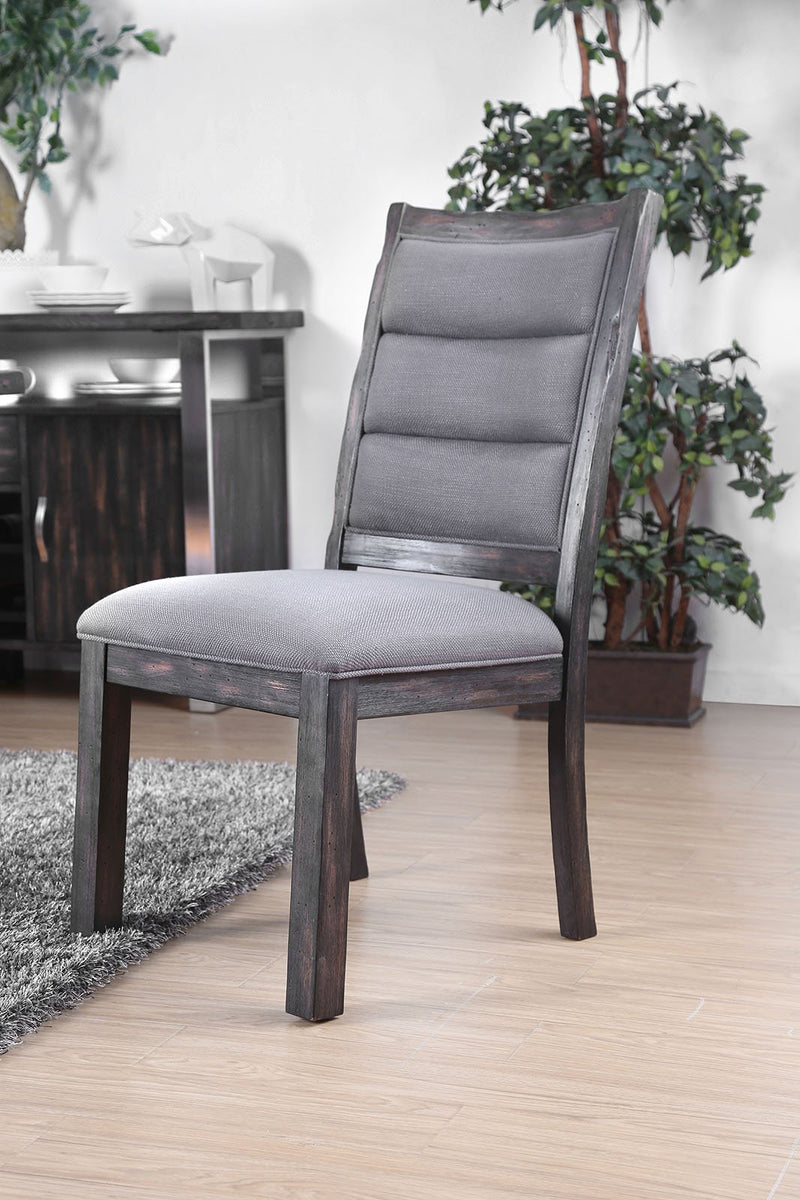 Linen Like Fabric Upholstered Solid Wood Side Chair In Rustic Style, Gray, Pack of Two-Dining Chairs-Gray-Linen Like Fabric and Solid wood-JadeMoghul Inc.