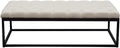 Linen Upholstered Button Tufted Bench with Open Metal Base, Large, Beige and Black