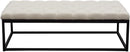 Linen Upholstered Button Tufted Bench with Open Metal Base, Large, Beige and Black