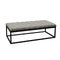 Linen Upholstered Button Tufted Bench with Open Metal Base, Large, Gray and Black