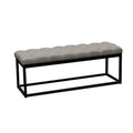 Linen Upholstered Metal Contemporary Bench with Diamond Tuft Details, Gray and Black