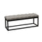 Linen Upholstered Metal Contemporary Bench with Diamond Tuft Details, Gray and Black