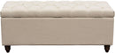 Linen Upholstered Tufted Trunk with Lift Top Storage and Bun Style Wood Feet, Beige and Brown-Cabinet and Storage Chests-Beige and Brown-Wood and Linen-JadeMoghul Inc.