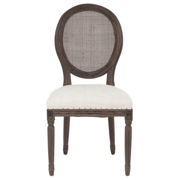 Linen Upholstery Dining Chair In Rustic Java And Bisque Finish, Set Of Two-Dining Chairs-Beige-Oak Thin Cane Back and French Linen-JadeMoghul Inc.