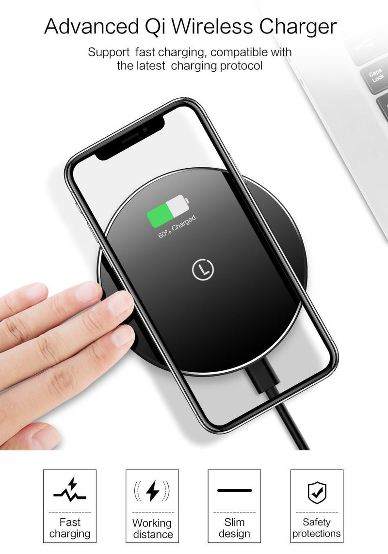 LINGCHEN Qi Wireless Charger For Samsung Galaxy S8 S9 Fast Wireless Charging For iPhone 8 9 X Wireless Charger For Mobile Phone-Wireless Charger-Black-JadeMoghul Inc.
