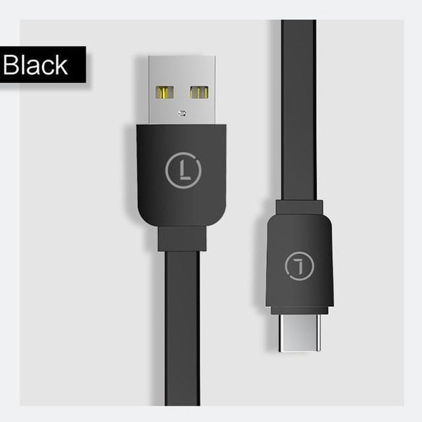 LINGCHEN USB C USB Type C Cable for Galaxy S9 S8 Note 8 Flat USB-C Type-C Charger Cable For Xiaomi 6 Mi5 Huawei P10 P9 Oneplus 3-Black-25CM-JadeMoghul Inc.