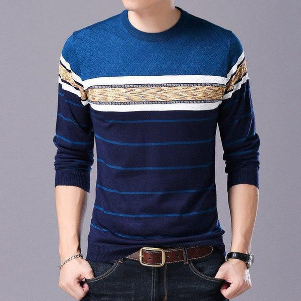 Liseaven Men Sweater O-Neck Casual Striped Sweaters Autumn Winter Brand Mens Pullovers-Blue-XXL-JadeMoghul Inc.