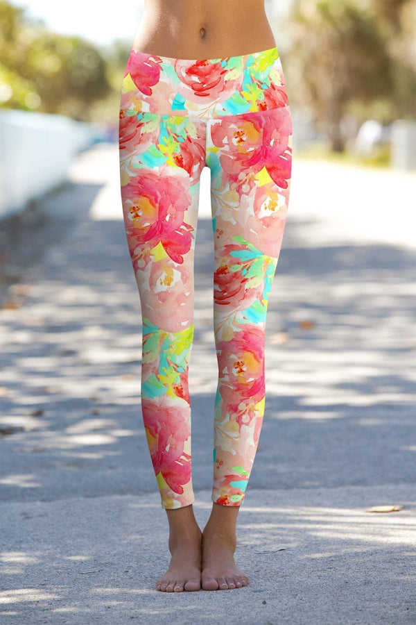 Little Good Idea Lucy Floral Performance Leggings - Women-Good Idea-XS-Pink/Green-JadeMoghul Inc.