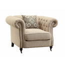 Living Room Chair, Beige-Dining Chairs-Beige-Wood and Fabric-JadeMoghul Inc.