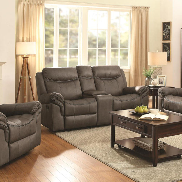 Living Room Furniture Padded Plush Leather Glider Motion Loveseat In Contemporary Style, Brown Benzara