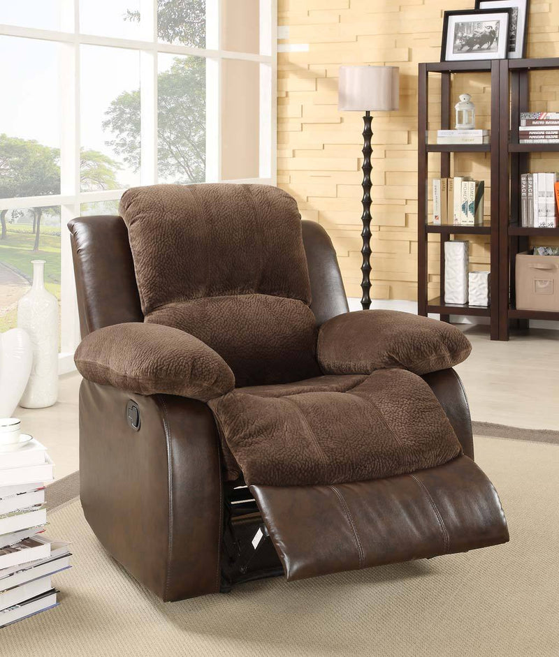 Living Room Furniture Plush Microfiber Upholstered Textured Recliner Chair, Dark Brown Benzara