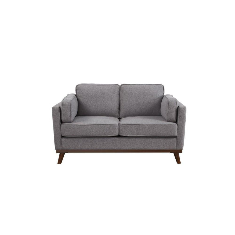 Living Room Furniture Polyester Upholstered Loveseat With Wooden Splayed Legs, Gray Benzara