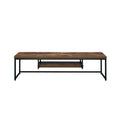 Living Room Furniture Rectangular Wood And Metal TV Stand With One Shelf, Brown And Black Benzara