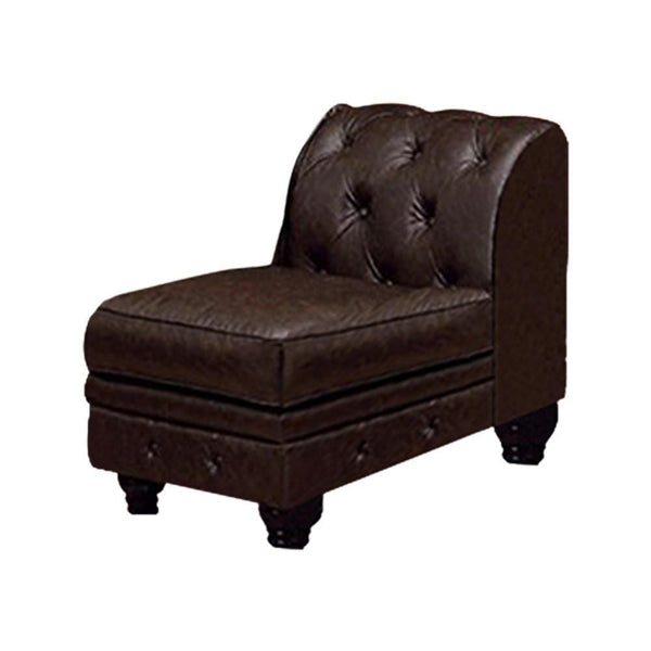 Living Room Furniture Sets Stanford II Traditional Sofa Armless Chair, Brown Leatherette Benzara