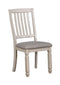 Living Room Furniture Solid Wood Side Chair With Fabric Padded Seat, Pack of Two, Antique White and Gray Benzara