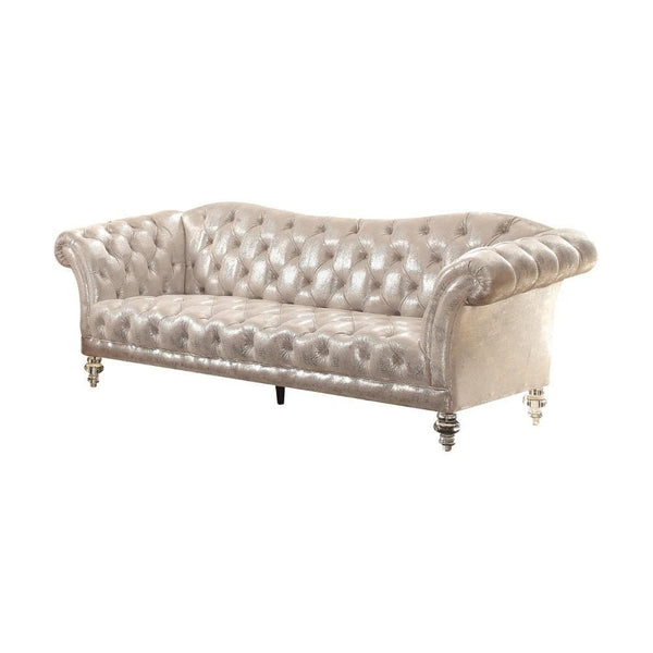 Traditional Fabric and Acrylic Sofa with Rolled Arms, Silver