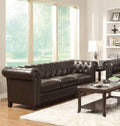 Transitional Bonded Leather & Wood Sofa With Tufted Design, Brown