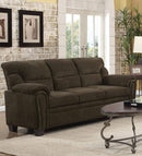 Transitional Chenille Fabric & Wood Sofa With Padded Armrests, Brown