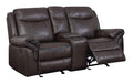 Transitional Faux Leather Gel Recliner Love Seat With Power Outlet, Brown