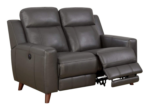 Transitional Leather Gel Recliner Love Seat With Power Outlet, Gray