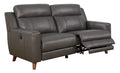 Transitional Leather Gel Recliner Sofa With Power Outlet, Gray