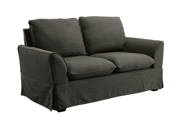 Transitional Linen-Like Fabric Love Seat With Skirted Panel, Gray