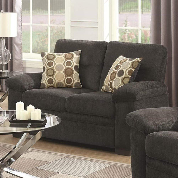 Transitional Micro Velvet Fabric/Wood Loveseat With Cushioned Armrest, Dark Gray