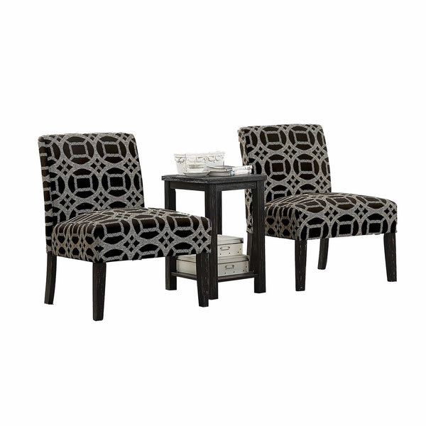 Transitional Style 3 Piece Set With One Side Table and Two Chairs, Black