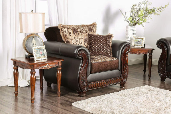 Transitional Style Wood Sofa Chair With Plush Padded Cushions, Black & Brown
