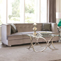 Transitional Velvet Fabric & Metal Sofa With Wave Design, Silver