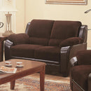 Living Room Furniture Transitional Wood/Corduroy/Leatherette Loveseat, Chocolate & Brown Benzara