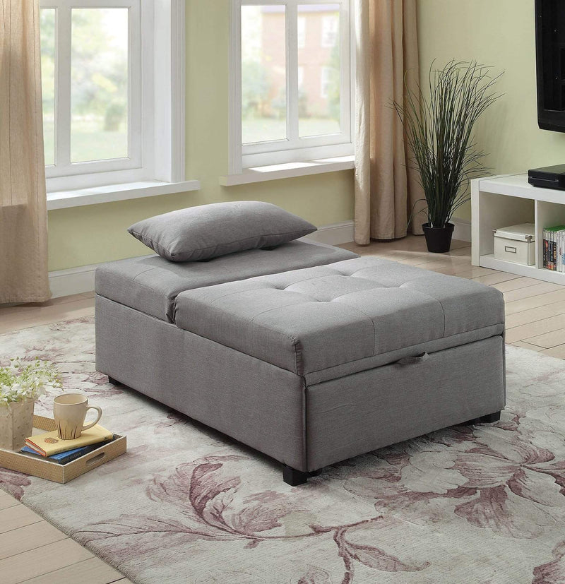 Tufted Fabric Upholstered Folding Ottoman with Storage, Light Gray