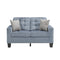 Tufted Fabric Upholstered Love Seat With Two Pillows, Gray
