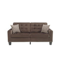 Living Room Furniture Tufted Fabric Upholstered Sofa With Two Pillows, Chocolate Brown Benzara