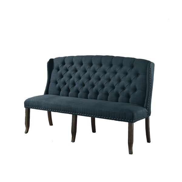 Living Room Furniture Tufted High Back 3-Seater Love Seat Bench With Nailhead Trims, Blue Benzara