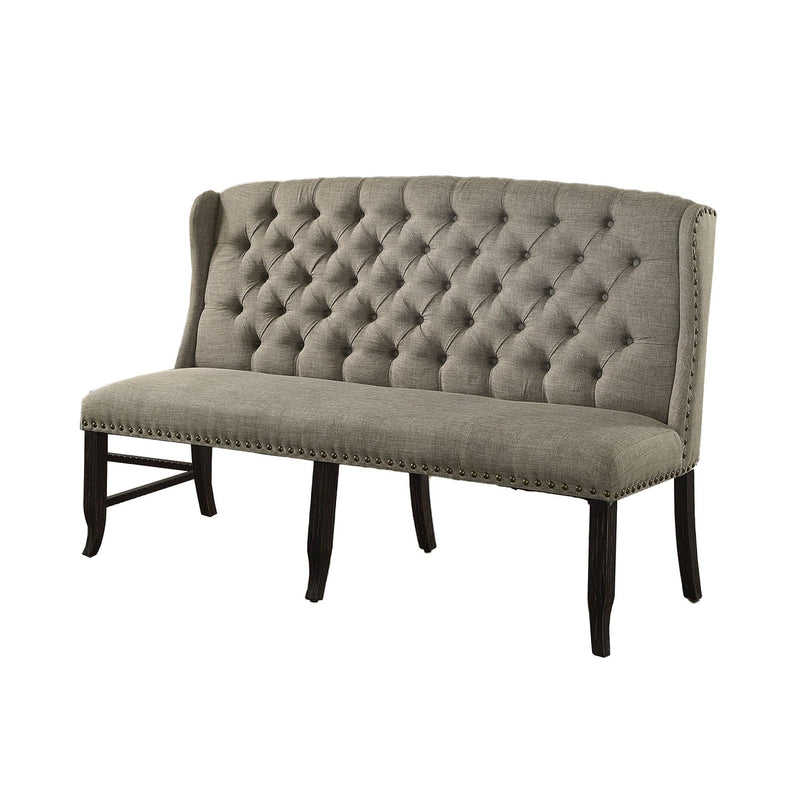 Living Room Furniture Tufted High Back 3-Seater Love Seat Bench With Nailhead Trims, Light Gray Benzara