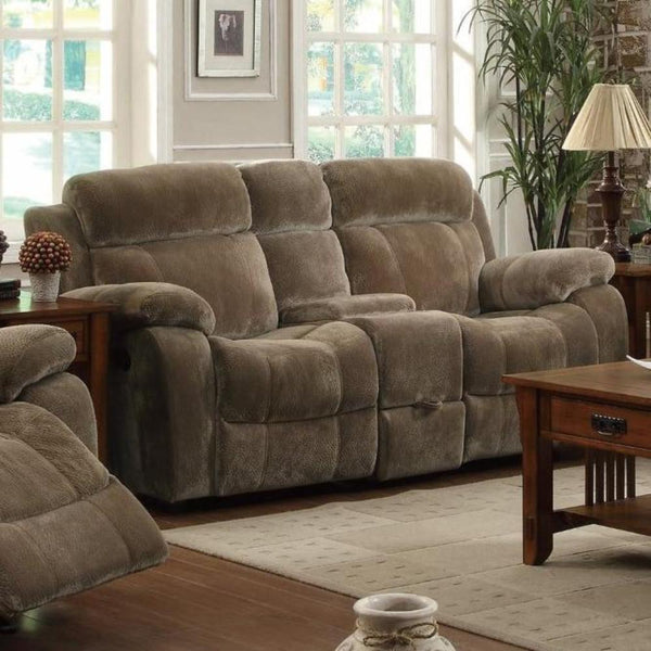 Living Room Furniture Velvet Upholstered Padded Plush Motion Loveseat, Brown Benzara